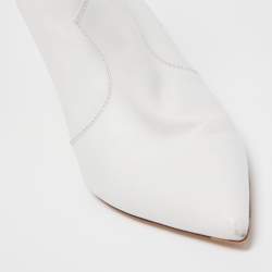 Pre Owned Gianvito Rossi White Leather V-neck Pointed Toe Booties Size 38.5