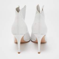 Pre Owned Gianvito Rossi White Leather V-neck Pointed Toe Booties Size 38.5
