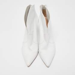 Pre Owned Gianvito Rossi White Leather V-neck Pointed Toe Booties Size 38.5