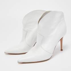 Pre Owned Gianvito Rossi White Leather V-neck Pointed Toe Booties Size 38.5