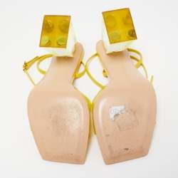 Pre Owned Gianvito Rossi Yellow Patent and PVC Ankle Wrap Sandals Size 38