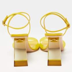 Pre Owned Gianvito Rossi Yellow Patent and PVC Ankle Wrap Sandals Size 38