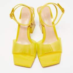 Pre Owned Gianvito Rossi Yellow Patent and PVC Ankle Wrap Sandals Size 38