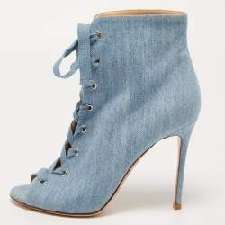 Pre Owned Gianvito Rossi Blue Denim Open Toe Lace Up Boots Size 41