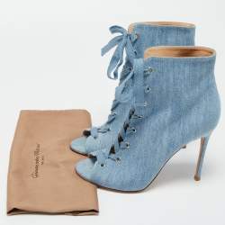 Pre Owned Gianvito Rossi Blue Denim Open Toe Lace Up Boots Size 41