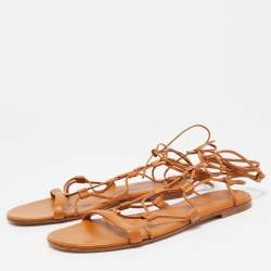 Pre Owned Gianvito Rossi Brown Leather Giza Flat Sandals Size 38