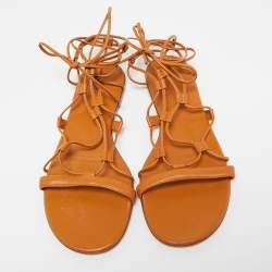 Pre Owned Gianvito Rossi Brown Leather Giza Flat Sandals Size 38