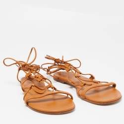 Pre Owned Gianvito Rossi Brown Leather Giza Flat Sandals Size 38