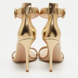 Pre Owned Gianvito Rossi Metallic Gold Leather Portofino Ankle Strap Sandals Size 37.5