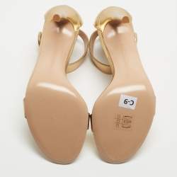 Pre Owned Gianvito Rossi Metallic Gold Leather Portofino Ankle Strap Sandals Size 37.5