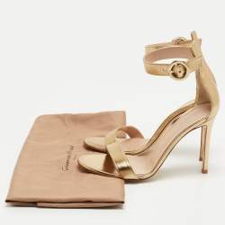 Pre Owned Gianvito Rossi Metallic Gold Leather Portofino Ankle Strap Sandals Size 37.5