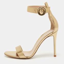 Pre Owned Gianvito Rossi Metallic Gold Leather Portofino Ankle Strap Sandals Size 37.5