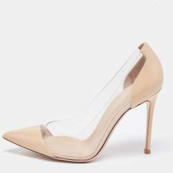 Pre Owned Gianvito Rossi Beige Patent Leather and PVC Plexi Pumps Size 38