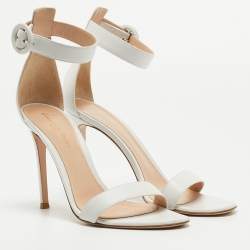 Pre Owned Gianvito Rossi White Leather Portofino Ankle Strap Sandals Size 38