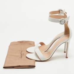 Pre Owned Gianvito Rossi White Leather Portofino Ankle Strap Sandals Size 38