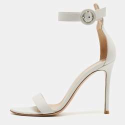 Pre Owned Gianvito Rossi White Leather Portofino Ankle Strap Sandals Size 38