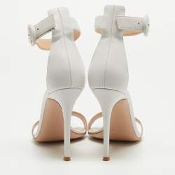 Pre Owned Gianvito Rossi White Leather Portofino Ankle Strap Sandals Size 38