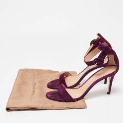 Pre Owned Gianvito Rossi Purple Suede Portofino Ankle Strap Sandals Size 37.5