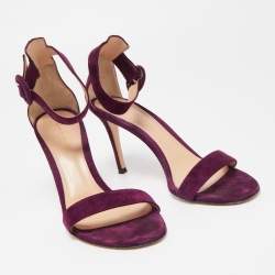 Pre Owned Gianvito Rossi Purple Suede Portofino Ankle Strap Sandals Size 37.5