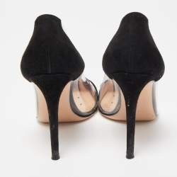 Pre Owned Gianvito Rossi Black PVC And Suede Plexi Pointed Toe Pumps Size 38