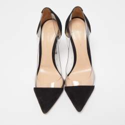 Pre Owned Gianvito Rossi Black PVC And Suede Plexi Pointed Toe Pumps Size 38