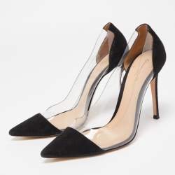 Pre Owned Gianvito Rossi Black PVC And Suede Plexi Pointed Toe Pumps Size 38
