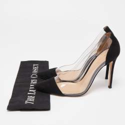 Pre Owned Gianvito Rossi Black PVC And Suede Plexi Pointed Toe Pumps Size 38