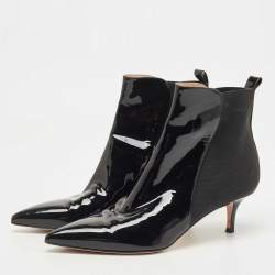 Pre Owned Gianvito Rossi Black Patent Leather Ankle Booties Size 38