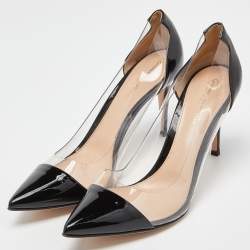 Pre Owned Gianvito Rossi Black Patent Leather and PVC Plexi Pumps Size 39.5