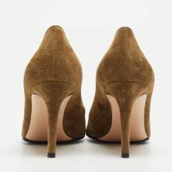 Pre Owned Gianvito Rossi Olive Green Suede Pointed Toe Pumps Size 36