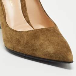 Pre Owned Gianvito Rossi Olive Green Suede Pointed Toe Pumps Size 36
