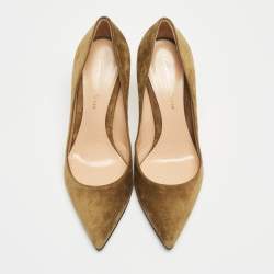 Pre Owned Gianvito Rossi Olive Green Suede Pointed Toe Pumps Size 36