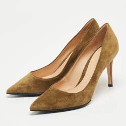 Pre Owned Gianvito Rossi Olive Green Suede Pointed Toe Pumps Size 36