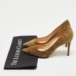 Pre Owned Gianvito Rossi Olive Green Suede Pointed Toe Pumps Size 36