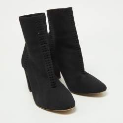Pre Owned Gianvito Rossi Black Stretch Knit Thurlow Ankle Boots Size 40.5