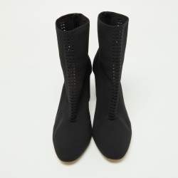 Pre Owned Gianvito Rossi Black Stretch Knit Thurlow Ankle Boots Size 40.5