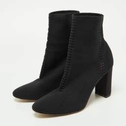 Pre Owned Gianvito Rossi Black Stretch Knit Thurlow Ankle Boots Size 40.5