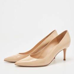 Pre Owned Gianvito Rossi Beige Patent Gianvito Pointed Toe Pumps Size 38
