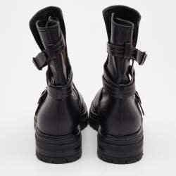 Pre Owned Gianvito Rossi Black Leather Buckle Combat Boots Size 40