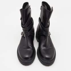 Pre Owned Gianvito Rossi Black Leather Buckle Combat Boots Size 40