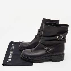Pre Owned Gianvito Rossi Black Leather Buckle Combat Boots Size 40
