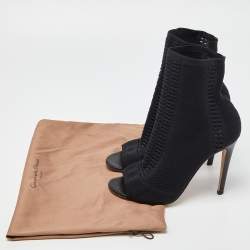 Pre Owned Gianvito Rossi Black Stretch Knit Vires Open Toe Ankle Length Boots Size 40
