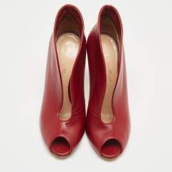 Gianvito Rossi Red Leather Vamp Peep Toe Ankle Booties Size 36