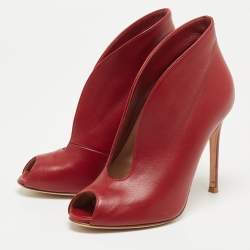 Gianvito Rossi Red Leather Vamp Peep Toe Ankle Booties Size 36