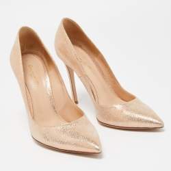 Pre Owned Gianvito Rossi Metallic Gold Suede Pointed Toe Pumps Size 38