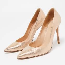 Pre Owned Gianvito Rossi Metallic Gold Suede Pointed Toe Pumps Size 38