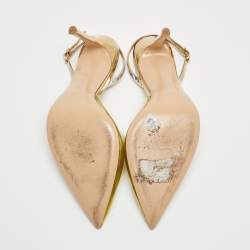 Pre Owned Gianvito Rossi Green/Silver Leather and PVC Slingback Pumps Size 39.5