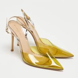 Pre Owned Gianvito Rossi Green/Silver Leather and PVC Slingback Pumps Size 39.5