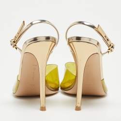 Pre Owned Gianvito Rossi Green/Silver Leather and PVC Slingback Pumps Size 39.5