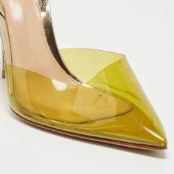 Pre Owned Gianvito Rossi Green/Silver Leather and PVC Slingback Pumps Size 39.5